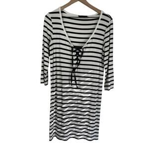 Hatch Maternity Black and White Striped Shirt Dress 3/4 Length Sleeve Size 2 / M